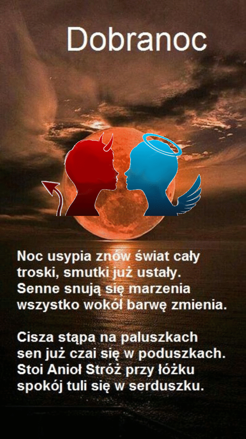 Całujący się diabeł z aniołem na dobranoc